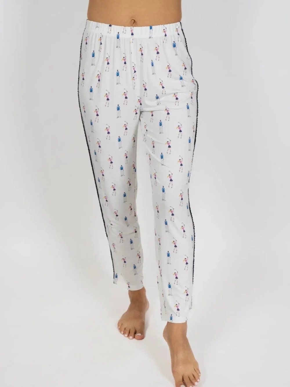 Aspen Dream Women’s Ski Print Bamboo Pajama Pants Size Small White Lounge Pants